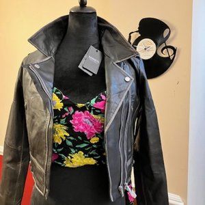 Barneys Original Petite Real Leather Women's Moto Style Black Jacket